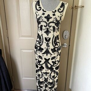 Beaded stretchy mesh long dress,size S-M